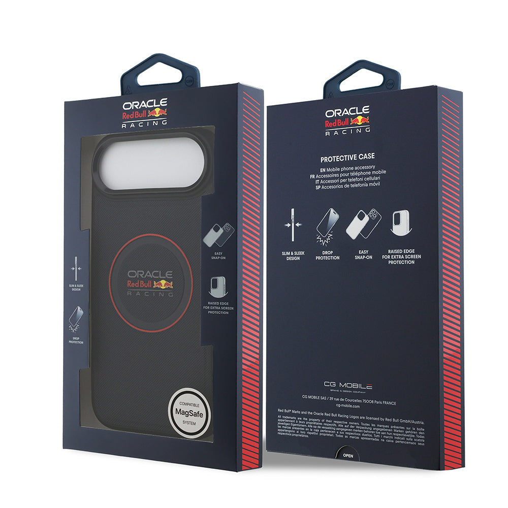 iPhone 17 Air Kılıf Redbull Orijinal Lisanslı M-safe Şarj Özellikli Kırmızı Halka ve Logo Kabartmalı PU Deri Kılıf