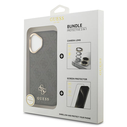 iPhone 17 Guess Orijinal Lisanslı 4G ve Yazı Logolu Kılıf + Ekran Koruyucu + Lens Koruyucu 3in1 Aksesuar Seti