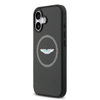 iPhone 17 Kılıf Aston Martin Orijinal Lisanslı M-safe Şarj Özellikli Karbon Fiber Kevlar Kılıf