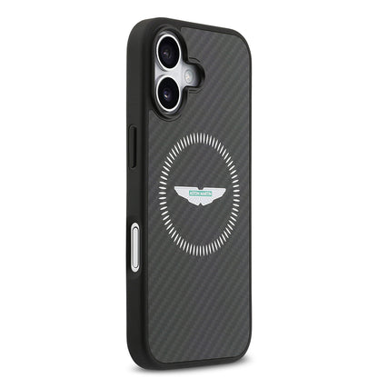 iPhone 17 Kılıf Aston Martin Orijinal Lisanslı M-safe Şarj Özellikli Karbon Fiber Kevlar Kılıf