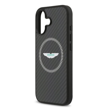iPhone 17 Kılıf Aston Martin Orijinal Lisanslı M-safe Şarj Özellikli Karbon Fiber Kevlar Kılıf