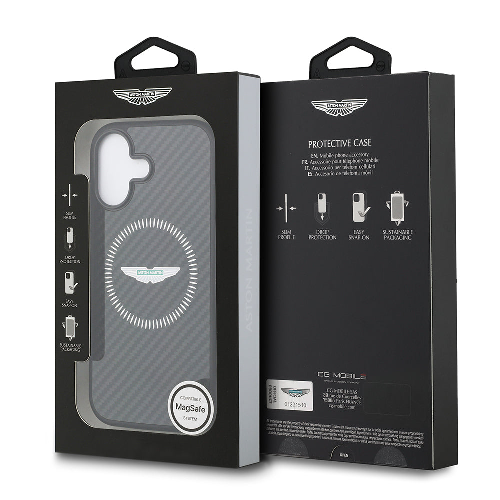 iPhone 17 Kılıf Aston Martin Orijinal Lisanslı M-safe Şarj Özellikli Karbon Fiber Kevlar Kılıf
