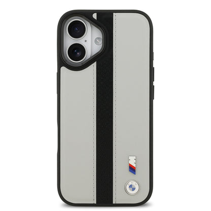 iPhone 17 Kılıf BMW Orijinal Lisanslı M-safe Şarj Özellikli Deri Arka Yüzey Metal Logolu Delikli Şerit Tasarımlı Kılıf