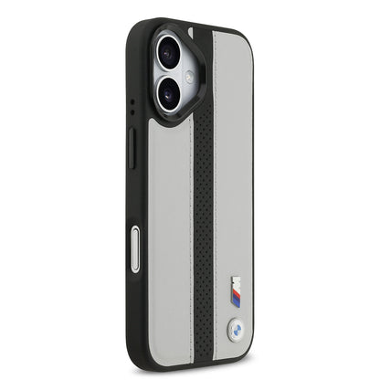 iPhone 17 Kılıf BMW Orijinal Lisanslı M-safe Şarj Özellikli Deri Arka Yüzey Metal Logolu Delikli Şerit Tasarımlı Kılıf