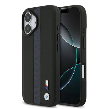 iPhone 17 Kılıf BMW Orijinal Lisanslı M-safe Şarj Özellikli Deri Arka Yüzey Metal Logolu Delikli Şerit Tasarımlı Kılıf