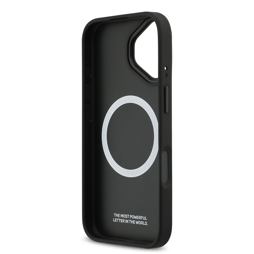 iPhone 17 Kılıf BMW Orijinal Lisanslı M-safe Şarj Özellikli Deri Arka Yüzey Metal Logolu Delikli Şerit Tasarımlı Kılıf