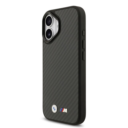 iPhone 17 Kılıf BMW Orijinal Lisanslı M-safe Şarj Özellikli Karbon Fiber Metal Logolu Kılıf