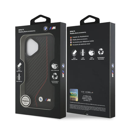 iPhone 17 Kılıf BMW Orijinal Lisanslı M-safe Şarj Özellikli Metal BMW ve M Logolu PU Karbon Tasarımlı Kılıf