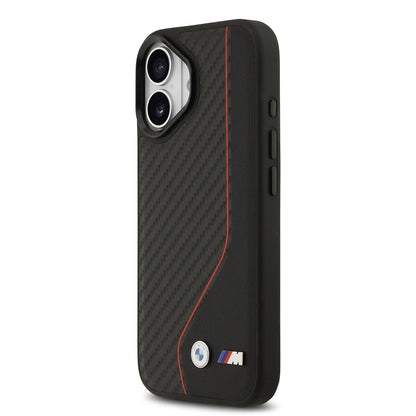 iPhone 17 Kılıf BMW Orijinal Lisanslı M-safe Şarj Özellikli Metal BMW ve M Logolu PU Karbon Tasarımlı Kılıf