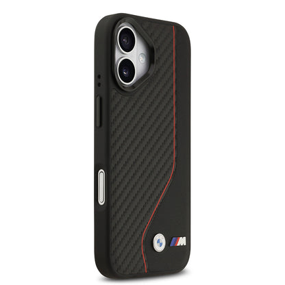 iPhone 17 Kılıf BMW Orijinal Lisanslı M-safe Şarj Özellikli Metal BMW ve M Logolu PU Karbon Tasarımlı Kılıf