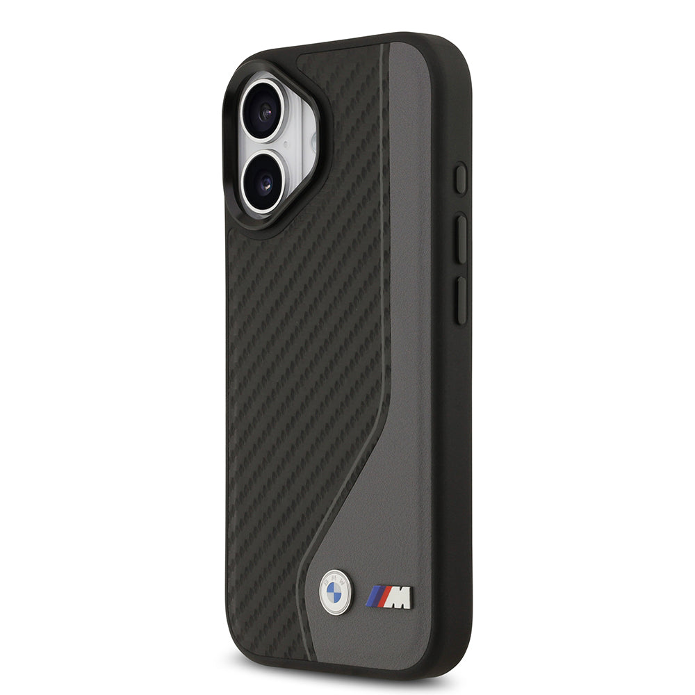 iPhone 17 Kılıf BMW Orijinal Lisanslı M-safe Şarj Özellikli Metal BMW ve M Logolu PU Karbon Tasarımlı Kılıf