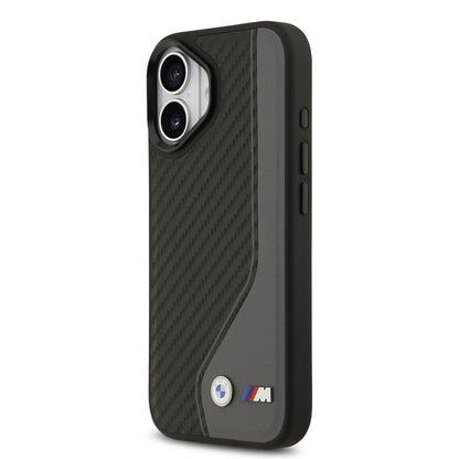 iPhone 17 Kılıf BMW Orijinal Lisanslı M-safe Şarj Özellikli Metal BMW ve M Logolu PU Karbon Tasarımlı Kılıf