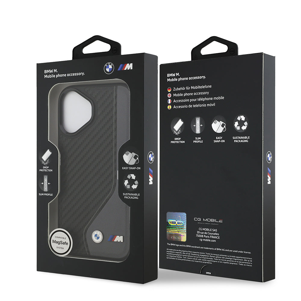 iPhone 17 Kılıf BMW Orijinal Lisanslı M-safe Şarj Özellikli Metal BMW ve M Logolu PU Karbon Tasarımlı Kılıf