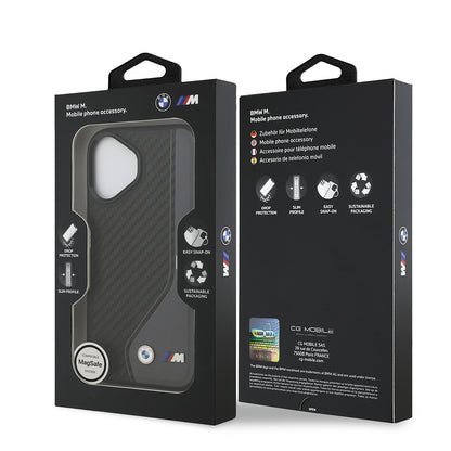 iPhone 17 Kılıf BMW Orijinal Lisanslı M-safe Şarj Özellikli Metal BMW ve M Logolu PU Karbon Tasarımlı Kılıf