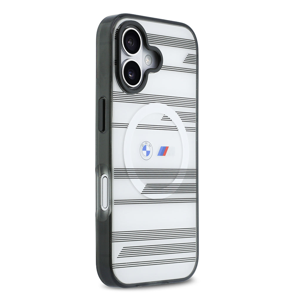iPhone 17 Kılıf BMW Orijinal Lisanslı M-safe Şarj Özellikli Metal Kamera Butonlu Yatay Şeritli M Dizayn Kılıf