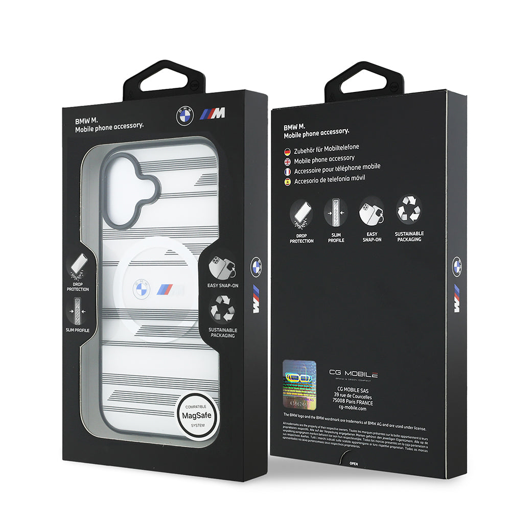 iPhone 17 Kılıf BMW Orijinal Lisanslı M-safe Şarj Özellikli Metal Kamera Butonlu Yatay Şeritli M Dizayn Kılıf