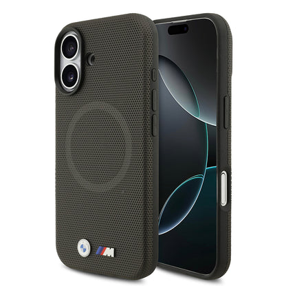 iPhone 17 Kılıf BMW Orijinal Lisanslı M-safe Şarj Özellikli Metal Logolu Delikli M Dizayn Deri Kılıf