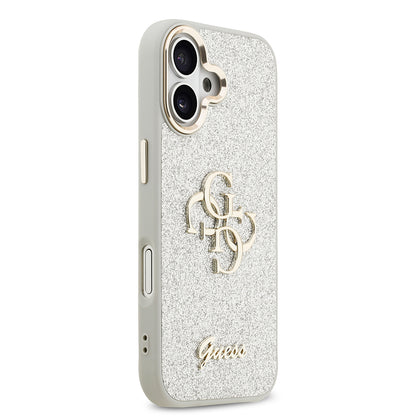 iPhone 17 Kılıf Guess Orijinal Lisanslı 4G Büyük Metal Kamera Çerçeveli ve Logolu Glitter Kılıf