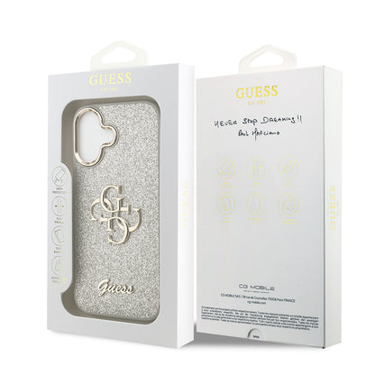 iPhone 17 Kılıf Guess Orijinal Lisanslı 4G Büyük Metal Kamera Çerçeveli ve Logolu Glitter Kılıf