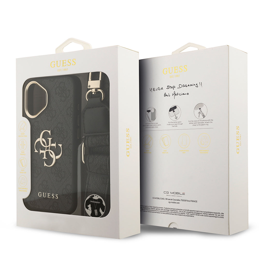 iPhone 17 Kılıf Guess Orijinal Lisanslı 4G Büyük Metal Logolu Kalın Askılı Kılıf