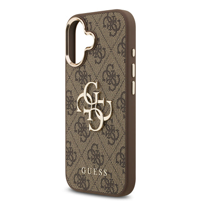 iPhone 17 Kılıf Guess Orijinal Lisanslı Gold Metal Kamera Çerçeveli 4G Desenli Metal Büyük 4G ve Yazı Logolu Kılıf