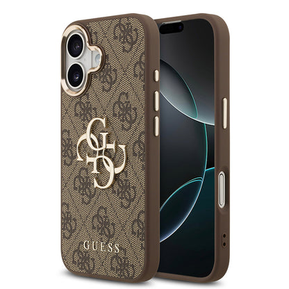 iPhone 17 Kılıf Guess Orijinal Lisanslı Gold Metal Kamera Çerçeveli 4G Desenli Metal Büyük 4G ve Yazı Logolu Kılıf