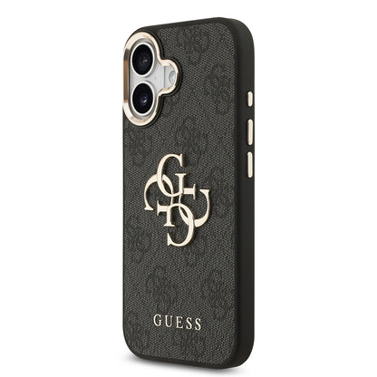 iPhone 17 Kılıf Guess Orijinal Lisanslı Gold Metal Kamera Çerçeveli 4G Desenli Metal Büyük 4G ve Yazı Logolu Kılıf