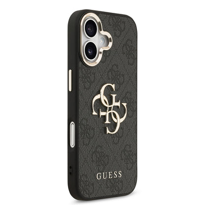 iPhone 17 Kılıf Guess Orijinal Lisanslı Gold Metal Kamera Çerçeveli 4G Desenli Metal Büyük 4G ve Yazı Logolu Kılıf