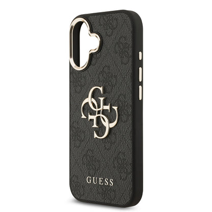 iPhone 17 Kılıf Guess Orijinal Lisanslı Gold Metal Kamera Çerçeveli 4G Desenli Metal Büyük 4G ve Yazı Logolu Kılıf
