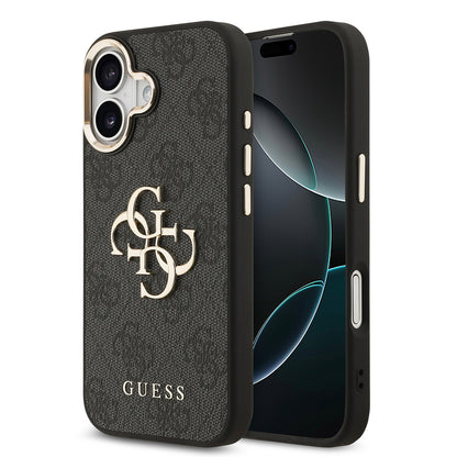 iPhone 17 Kılıf Guess Orijinal Lisanslı Gold Metal Kamera Çerçeveli 4G Desenli Metal Büyük 4G ve Yazı Logolu Kılıf