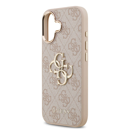iPhone 17 Kılıf Guess Orijinal Lisanslı Gold Metal Kamera Çerçeveli 4G Desenli Metal Büyük 4G ve Yazı Logolu Kılıf