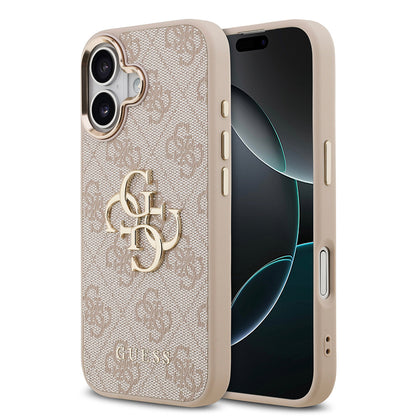 iPhone 17 Kılıf Guess Orijinal Lisanslı Gold Metal Kamera Çerçeveli 4G Desenli Metal Büyük 4G ve Yazı Logolu Kılıf