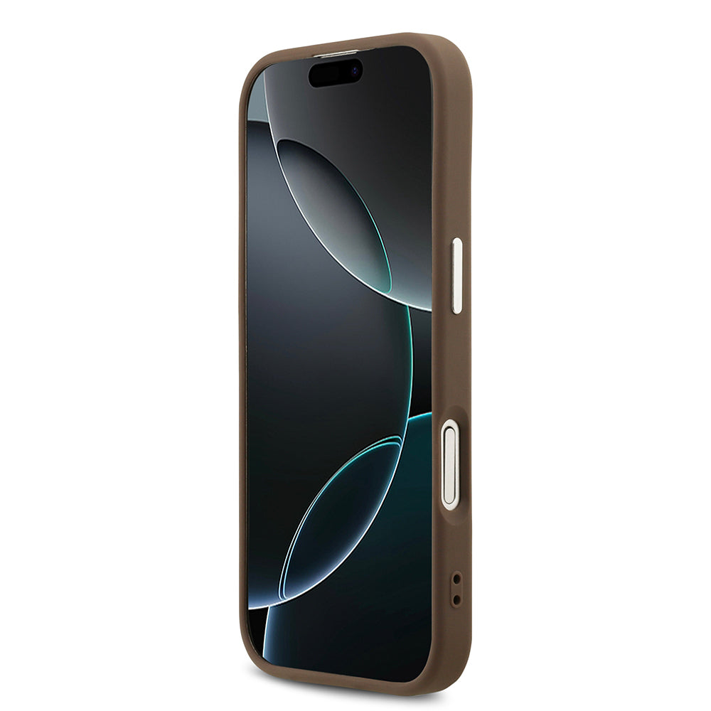 iPhone 17 Kılıf Guess Orijinal Lisanslı Gümüş Metal Kamera Çerçeveli 4G Desenli Metal Büyük 4G ve Yazı Logolu Kılıf