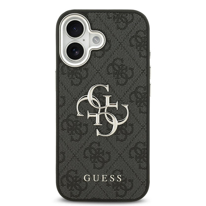 iPhone 17 Kılıf Guess Orijinal Lisanslı Gümüş Metal Kamera Çerçeveli 4G Desenli Metal Büyük 4G ve Yazı Logolu Kılıf