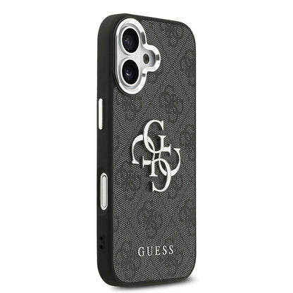 iPhone 17 Kılıf Guess Orijinal Lisanslı Gümüş Metal Kamera Çerçeveli 4G Desenli Metal Büyük 4G ve Yazı Logolu Kılıf