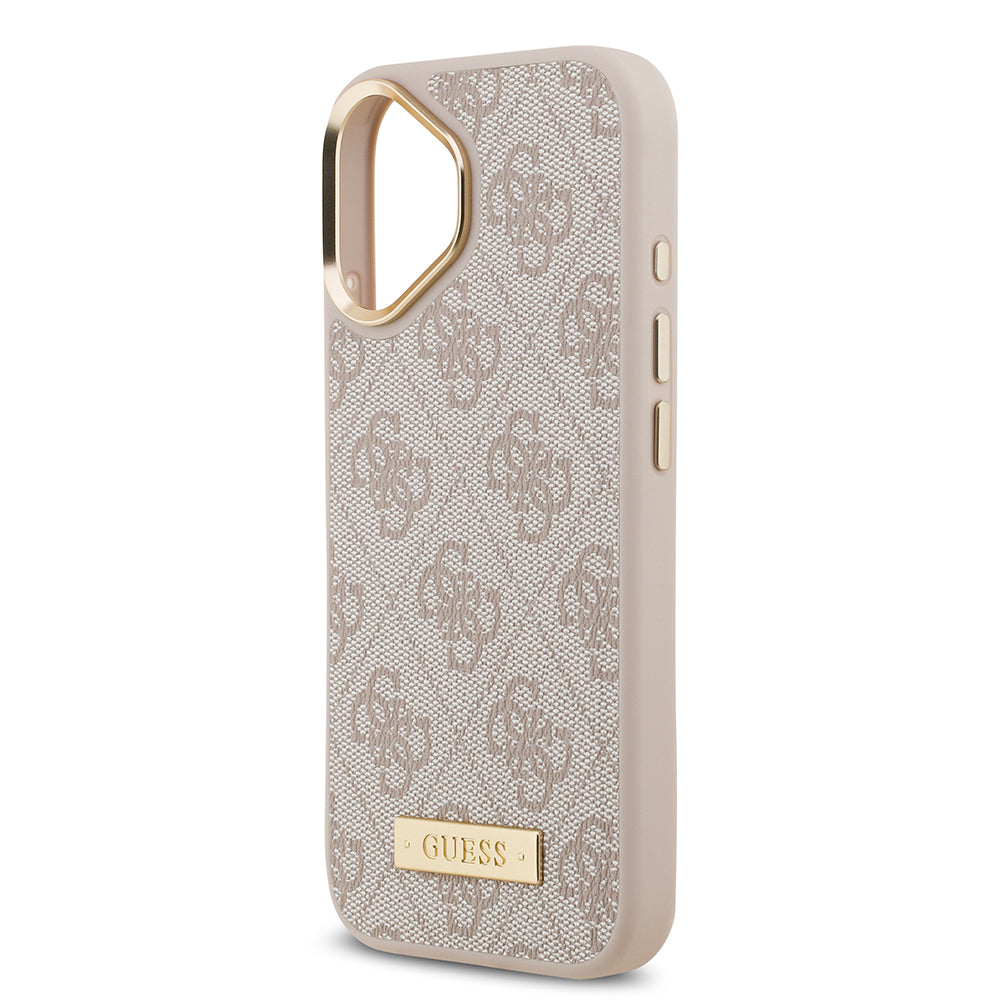 iPhone 17 Kılıf Guess Orijinal Lisanslı M-safe Şarj Özellikli 4G Desenli PU Metal Plaka Klasik Logolu Kılıf