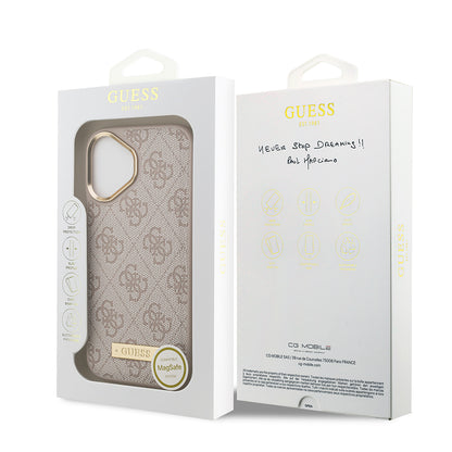 iPhone 17 Kılıf Guess Orijinal Lisanslı M-safe Şarj Özellikli 4G Desenli PU Metal Plaka Klasik Logolu Kılıf