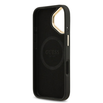 iPhone 17 Kılıf Guess Orijinal Lisanslı M-safe Şarj Özellikli 4G Desenli PU Metal Plaka Klasik Logolu Kılıf