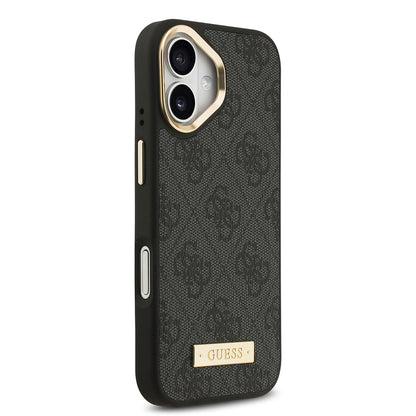 iPhone 17 Kılıf Guess Orijinal Lisanslı M-safe Şarj Özellikli 4G Desenli PU Metal Plaka Klasik Logolu Kılıf