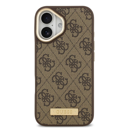 iPhone 17 Kılıf Guess Orijinal Lisanslı M-safe Şarj Özellikli 4G Desenli PU Metal Plaka Klasik Logolu Kılıf