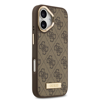 iPhone 17 Kılıf Guess Orijinal Lisanslı M-safe Şarj Özellikli 4G Desenli PU Metal Plaka Klasik Logolu Kılıf