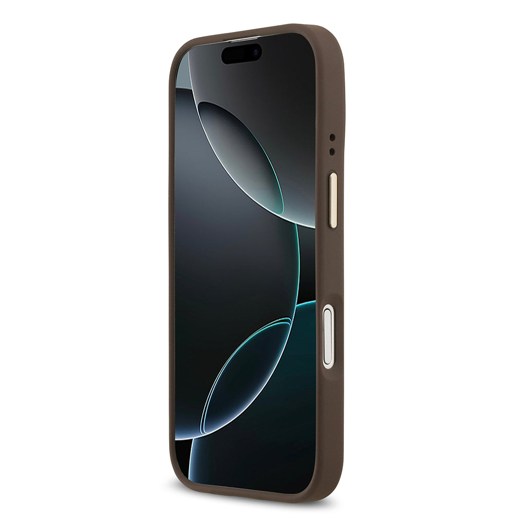 iPhone 17 Kılıf Guess Orijinal Lisanslı M-safe Şarj Özellikli 4G Desenli PU Metal Plaka Klasik Logolu Kılıf