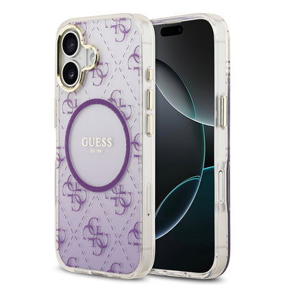 iPhone 17 Kılıf Guess Orijinal Lisanslı M-safe Şarj Özellikli 4G Desenli Simli Silikon Kılıf