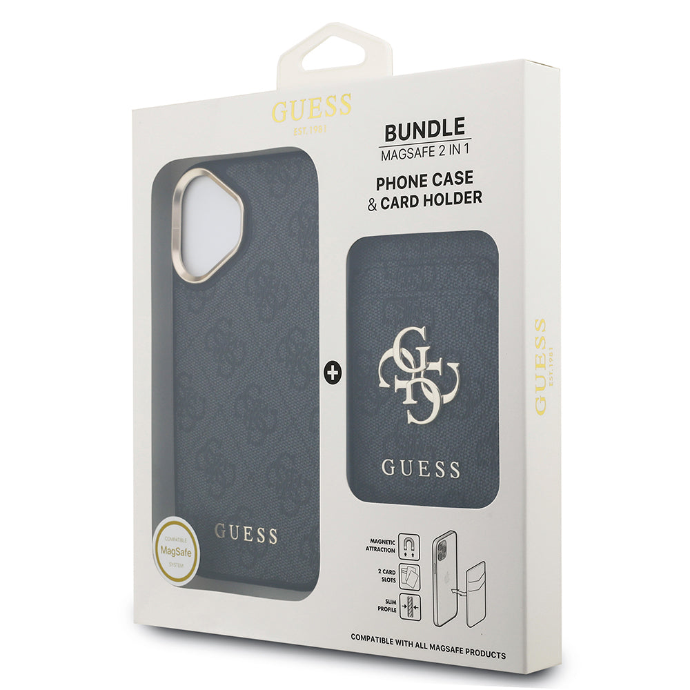iPhone 17 Kılıf Guess Orijinal Lisanslı M-safe Şarj Özellikli 4G Metal Büyük Logolu Kartlıklı Kılıf