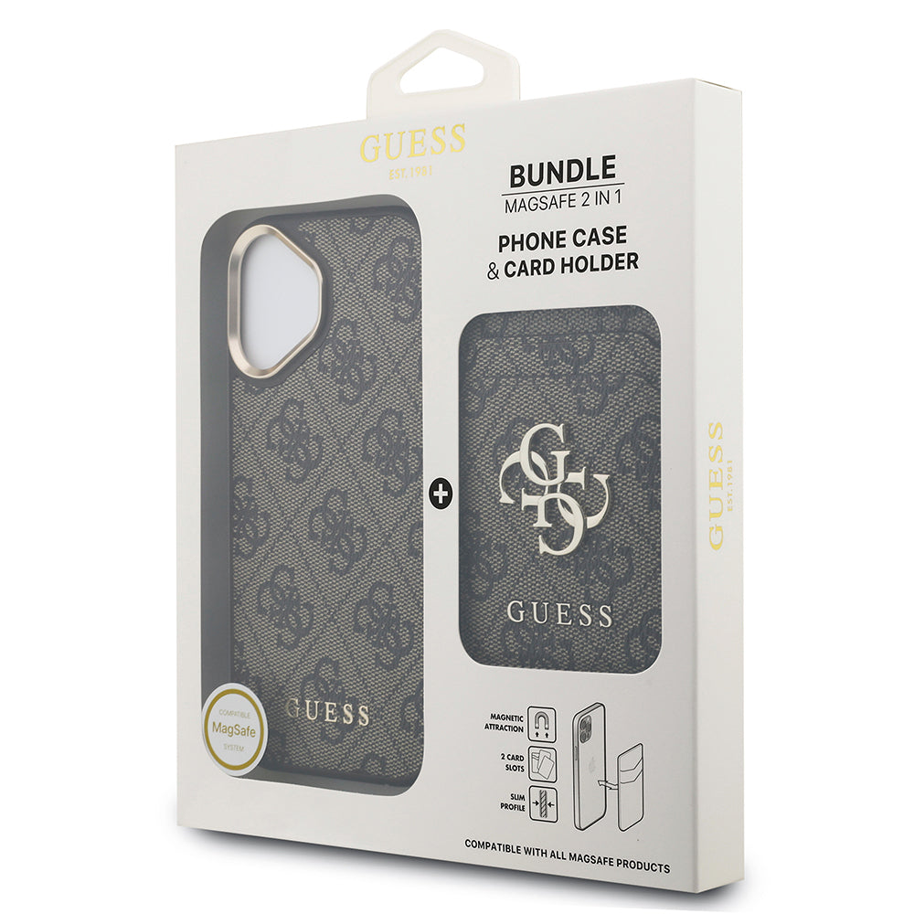 iPhone 17 Kılıf Guess Orijinal Lisanslı M-safe Şarj Özellikli 4G Metal Büyük Logolu Kartlıklı Kılıf