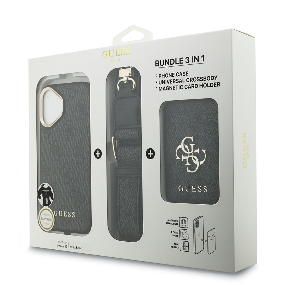 iPhone 17 Kılıf Guess Orijinal Lisanslı M-safe Şarj Özellikli Askılı ve 4G Logo Kartlıklı Kılıf