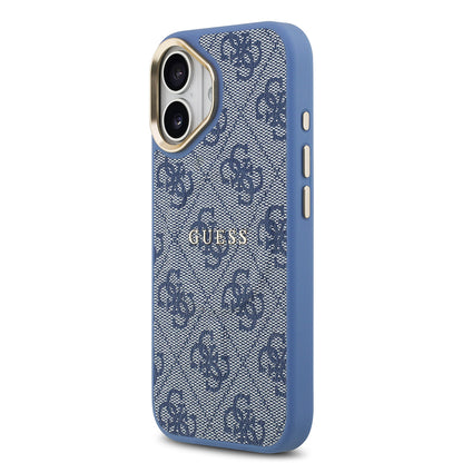 iPhone 17 Kılıf Guess Orijinal Lisanslı M-safe Şarj Özellikli Gold Metal Kamera Çerçeveli PU Deri 4G Desenli Yazı Logolu Kılıf