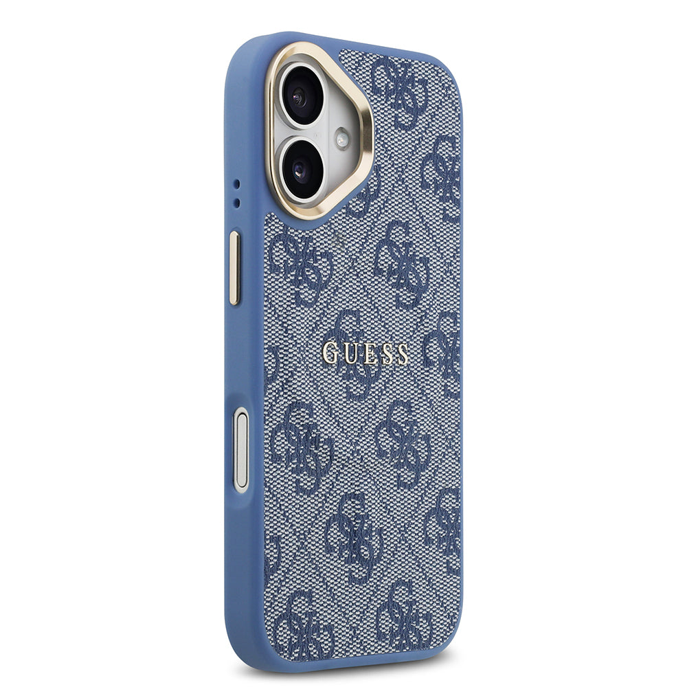 iPhone 17 Kılıf Guess Orijinal Lisanslı M-safe Şarj Özellikli Gold Metal Kamera Çerçeveli PU Deri 4G Desenli Yazı Logolu Kılıf