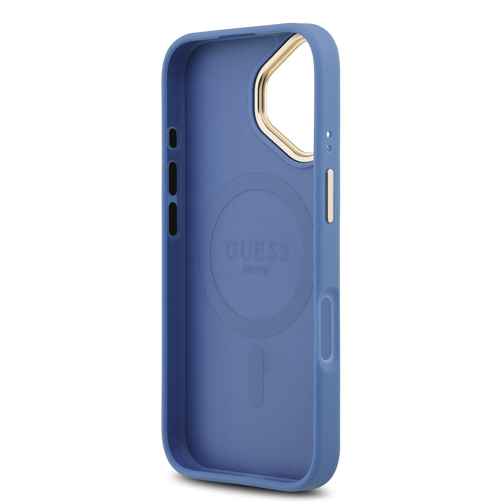 iPhone 17 Kılıf Guess Orijinal Lisanslı M-safe Şarj Özellikli Gold Metal Kamera Çerçeveli PU Deri 4G Desenli Yazı Logolu Kılıf