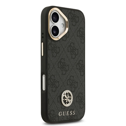 iPhone 17 Kılıf Guess Orijinal Lisanslı M-safe Şarj Özellikli Gold Metal Kamera Çerçeveli Taşlı 4G Logolu Kılıf